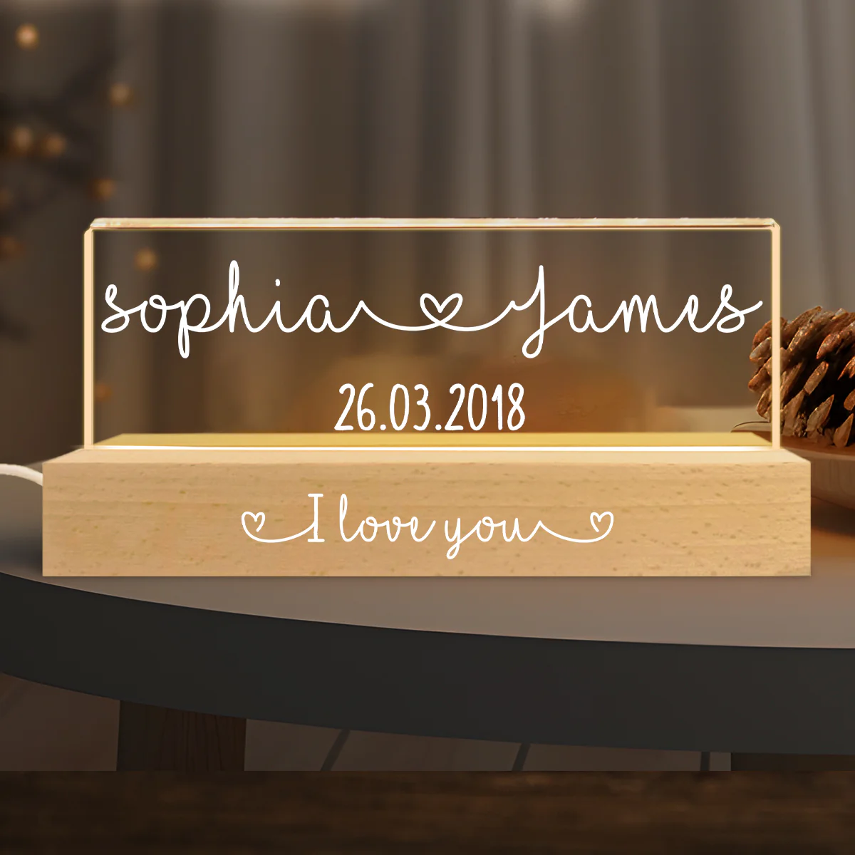Couple Names Personalized Acrylic Block LED Night Light, Heartfelt  Anniversary Gift For Him, For Her, For Boyfriend, Girlfriend, Husband, Wife - Image 3