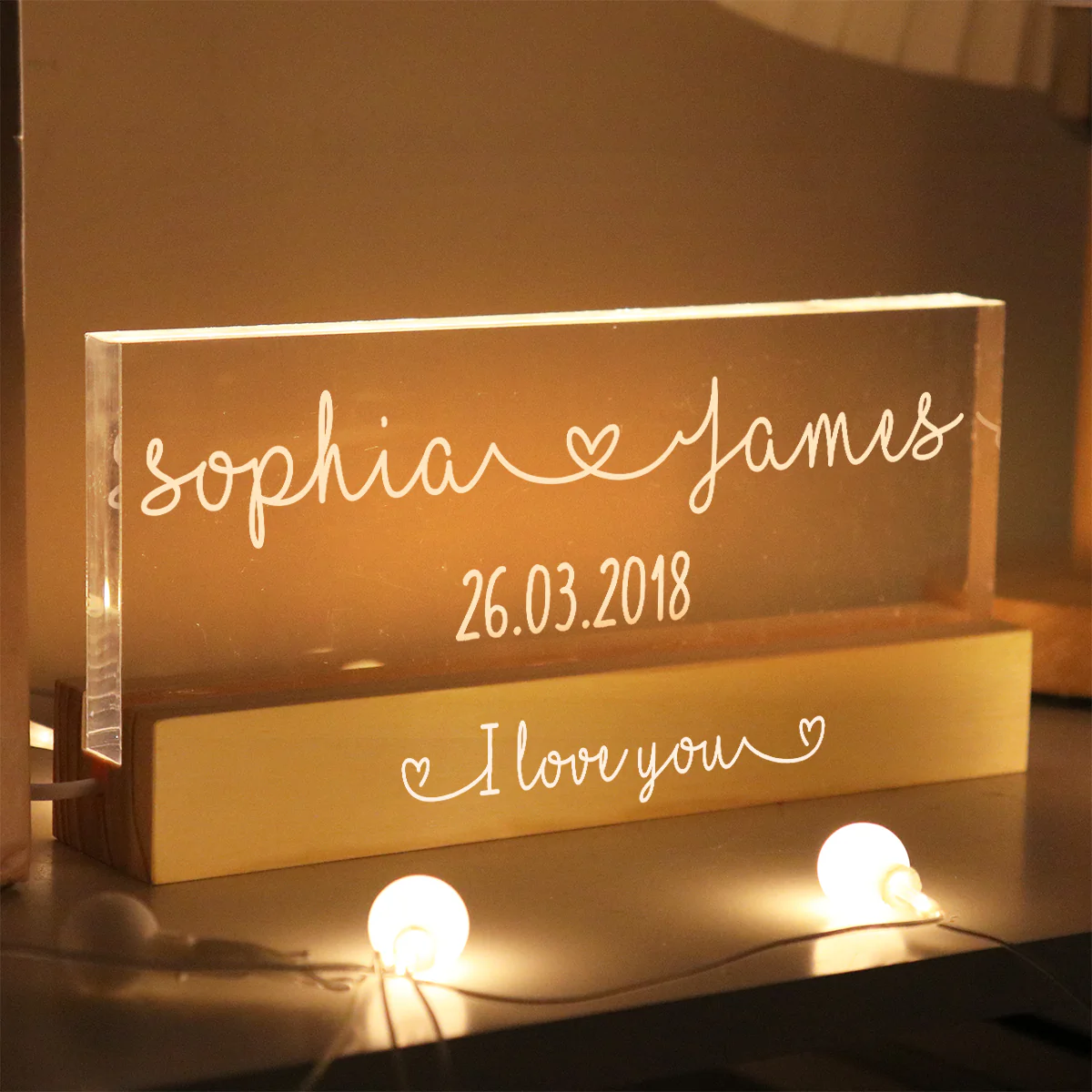 Couple Names Personalized Acrylic Block LED Night Light, Heartfelt  Anniversary Gift For Him, For Her, For Boyfriend, Girlfriend, Husband, Wife - Image 4