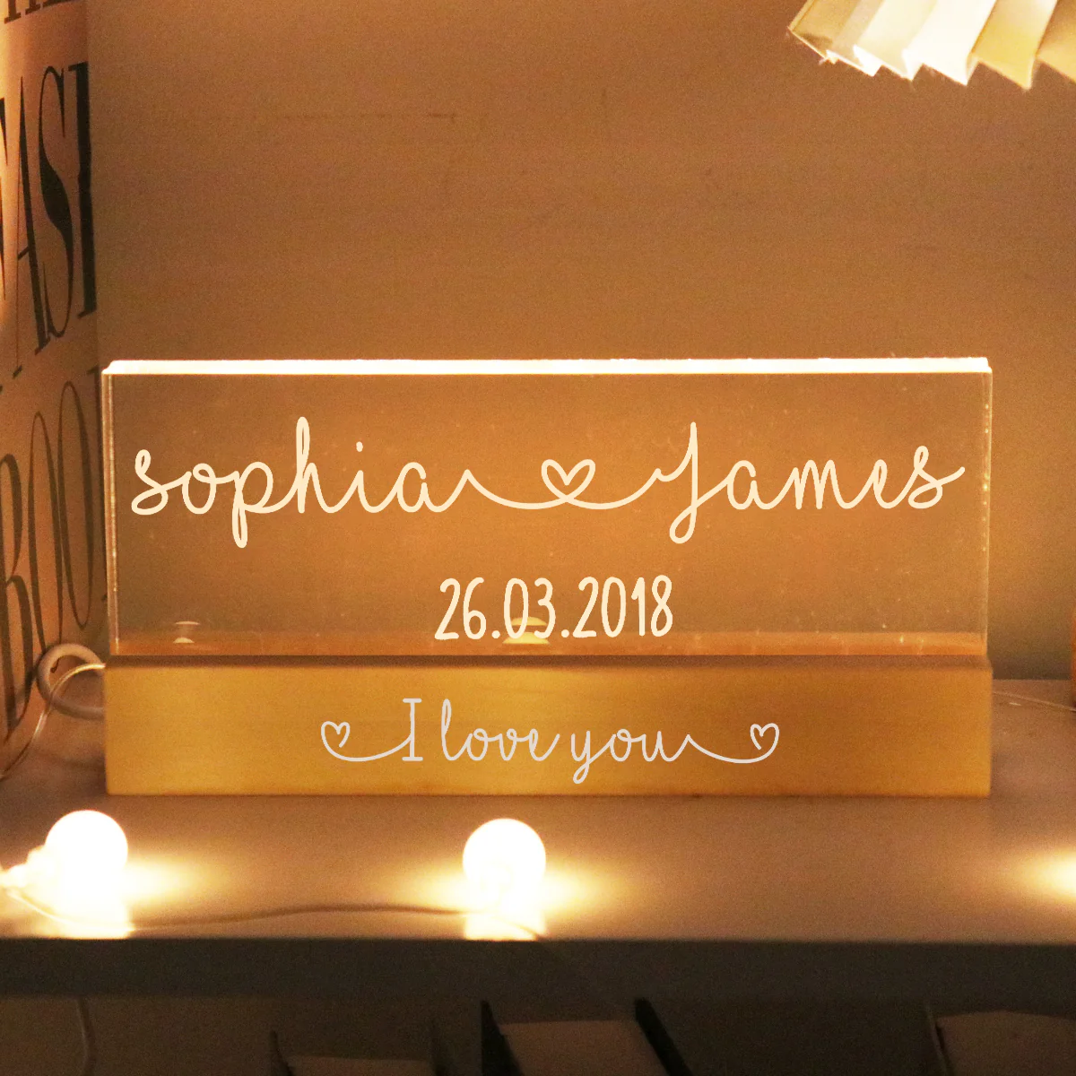 Couple Names Personalized Acrylic Block LED Night Light, Heartfelt  Anniversary Gift For Him, For Her, For Boyfriend, Girlfriend, Husband, Wife - Image 5