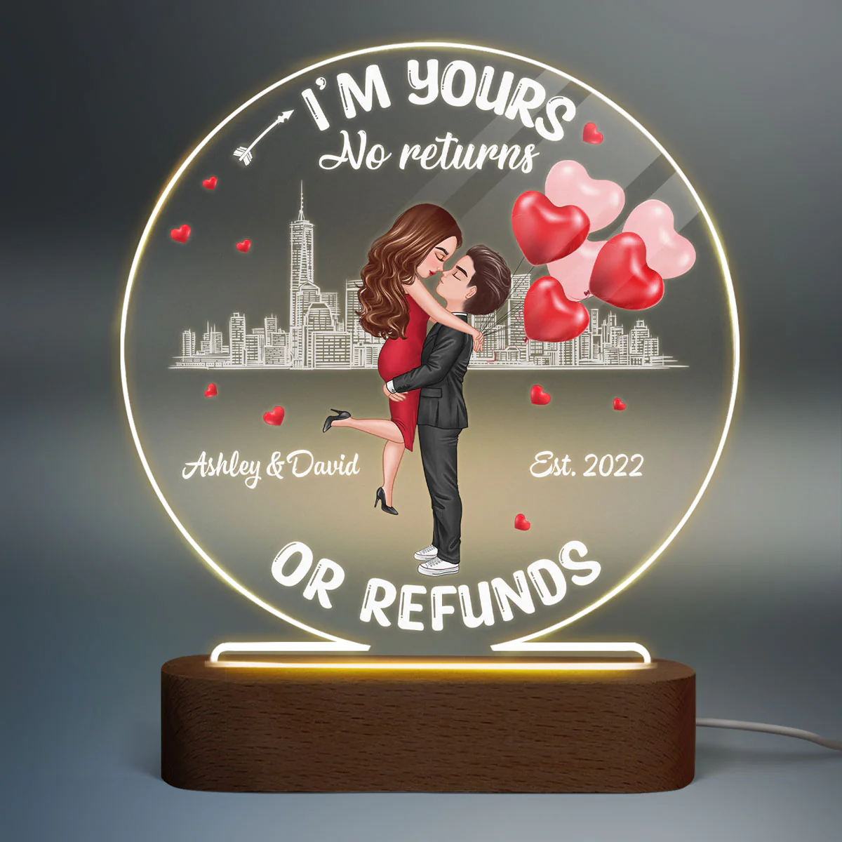 Couple No Returns Or Refunds Valentine‘s Day Gift For Him For Her Personalized Circle LED Night Light - Acrylic LED Lamp - Image 2