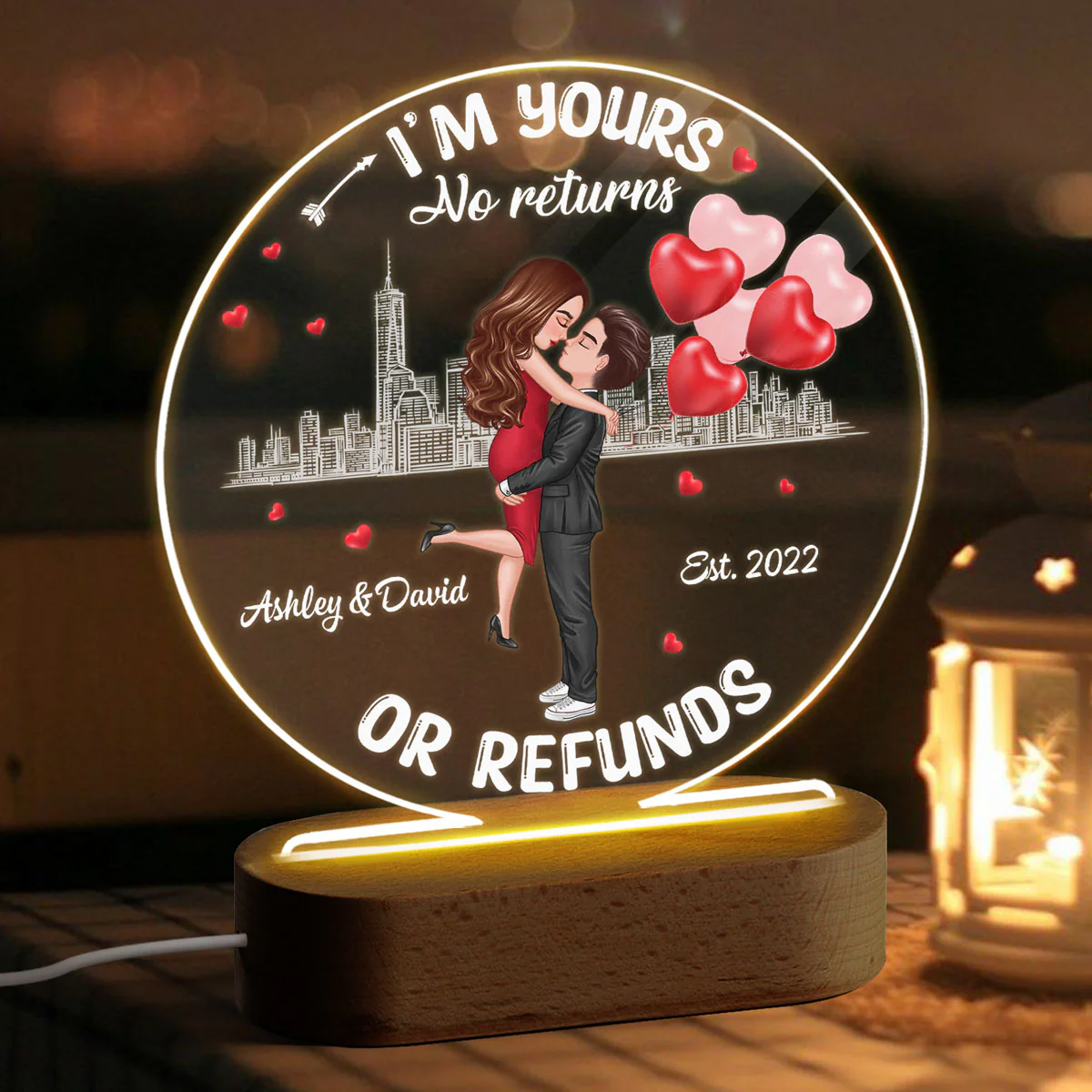 Couple No Returns Or Refunds Valentine‘s Day Gift For Him For Her Personalized Circle LED Night Light - Acrylic LED Lamp - Image 3