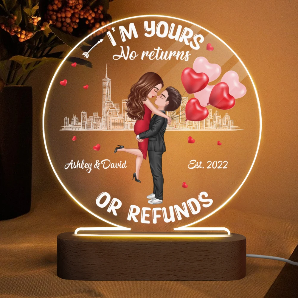 Couple No Returns Or Refunds Valentine‘s Day Gift For Him For Her Personalized Circle LED Night Light - Acrylic LED Lamp - Image 4