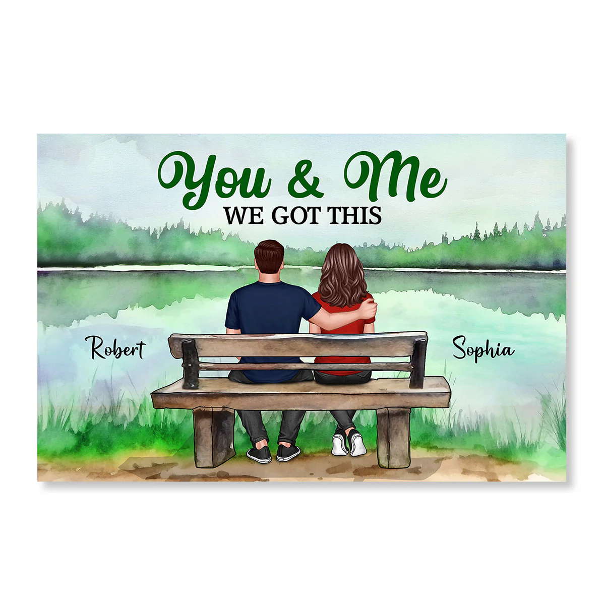Couple On Bench Lake View Personalized Horizontal Poster
