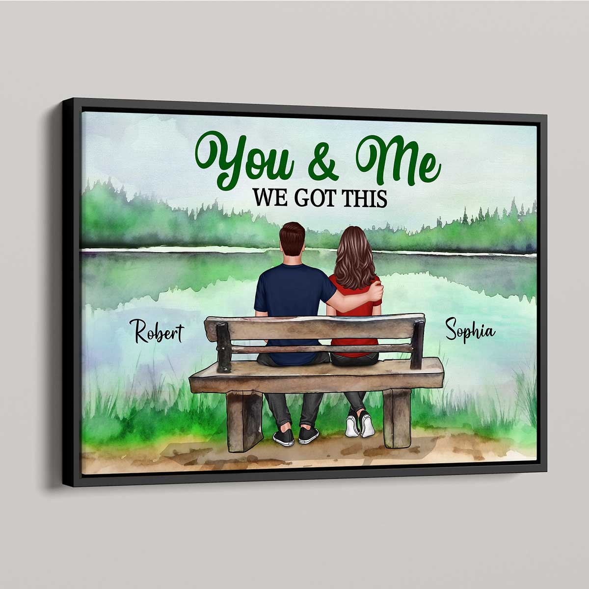 Couple On Bench Lake View Personalized Horizontal Poster - Image 3