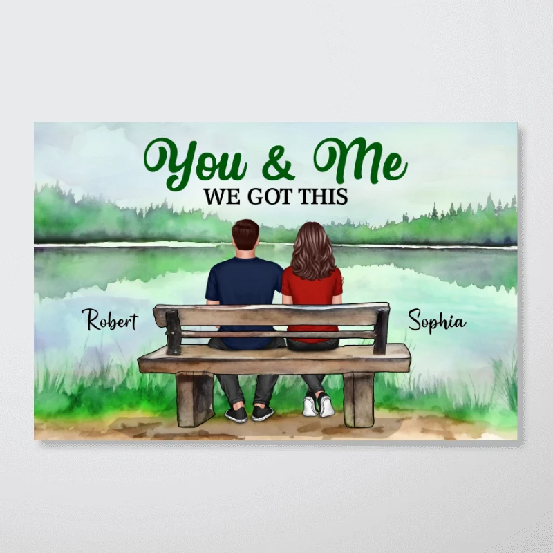 Couple On Bench Lake View Personalized Horizontal Poster - Image 4