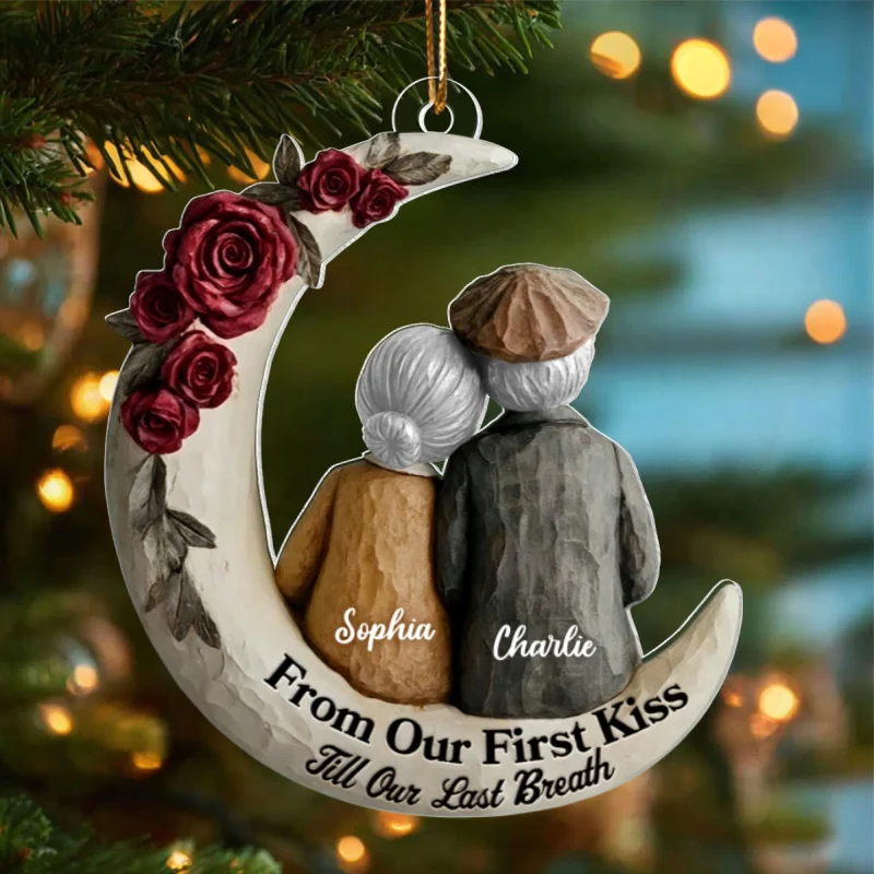 Couple On The Moon Faux Wood - Personalized Acrylic Ornament - Heartwarming Christmas Gift For Him, For Her, For Couple - Image 10