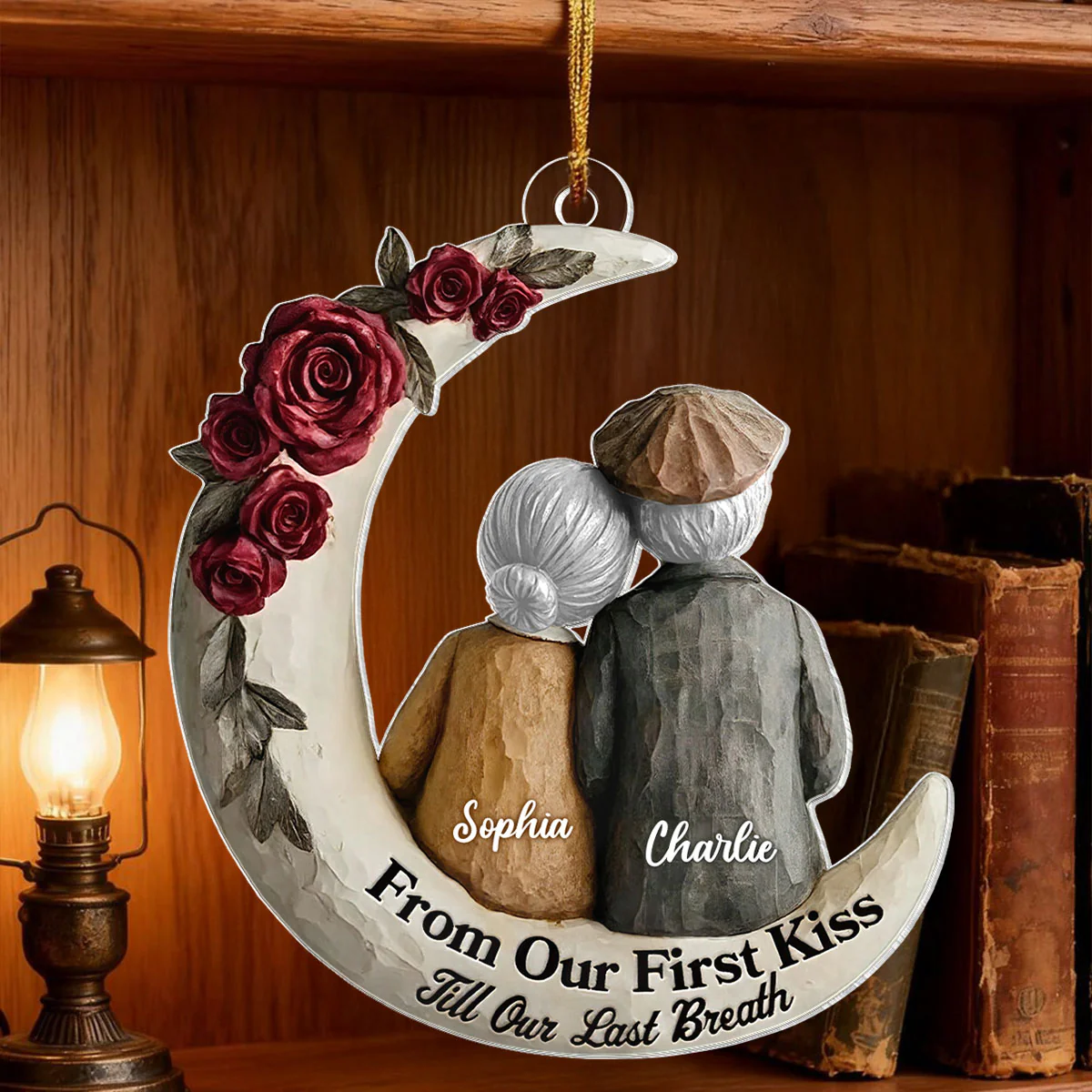 Couple On The Moon Faux Wood - Personalized Acrylic Ornament - Heartwarming Christmas Gift For Him, For Her, For Couple - Image 4