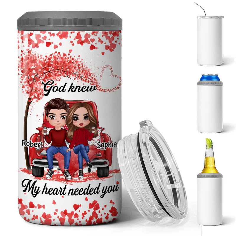 Couple On Truck Heart Tree Valentine‘s Day Gift Personalized 4 In 1 Can Cooler - Image 2