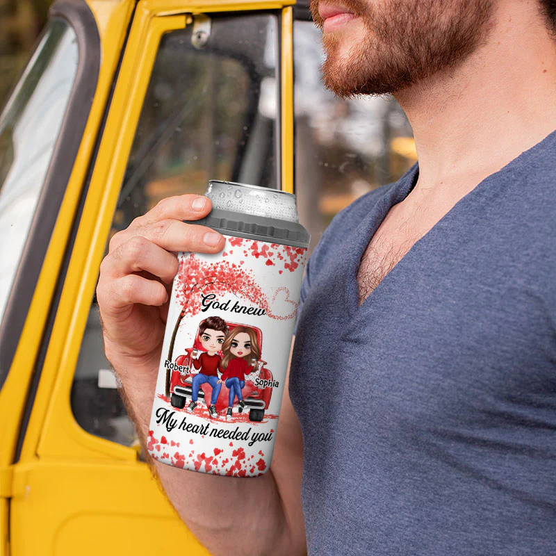 Couple On Truck Heart Tree Valentine‘s Day Gift Personalized 4 In 1 Can Cooler - Image 5