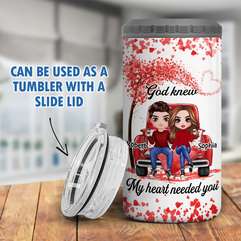 Couple On Truck Heart Tree Valentine‘s Day Gift Personalized 4 In 1 Can Cooler - Image 9