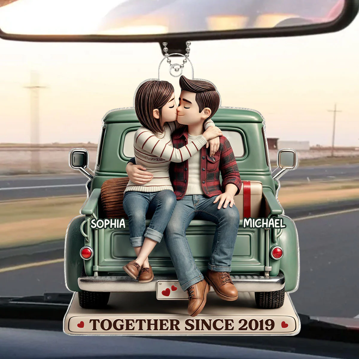 3D Effect Couple On Truck Personalized Acrylic Car Hanger Ornament, Heartfelt 2025 Gift For Couple, For Him, For Her, Boyfriend, Girlfriend, Husband, Wife - Image 11