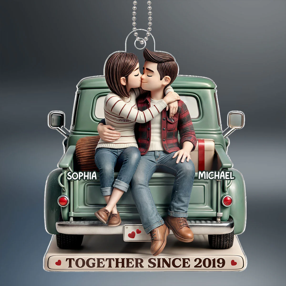 3D Effect Couple On Truck Personalized Acrylic Car Hanger Ornament, Heartfelt 2025 Gift For Couple, For Him, For Her, Boyfriend, Girlfriend, Husband, Wife - Image 2