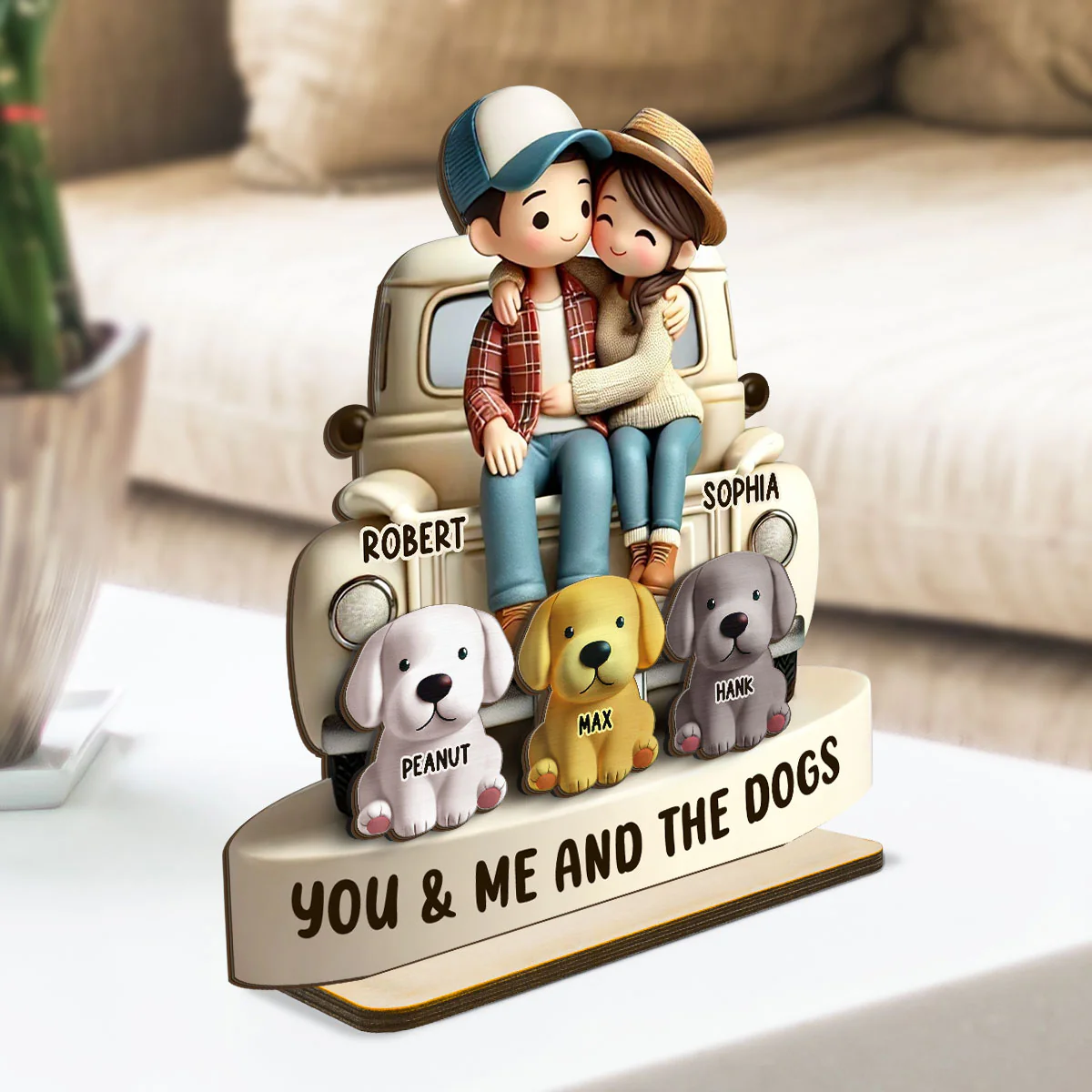 Couple On Truck You Me And The Dog Cats Personalized 2-Layer Standing Wooden Plaque, Heartfelt Gift For Couple, For Dog Lovers, Cat Lovers, Pet Lovers - Image 3