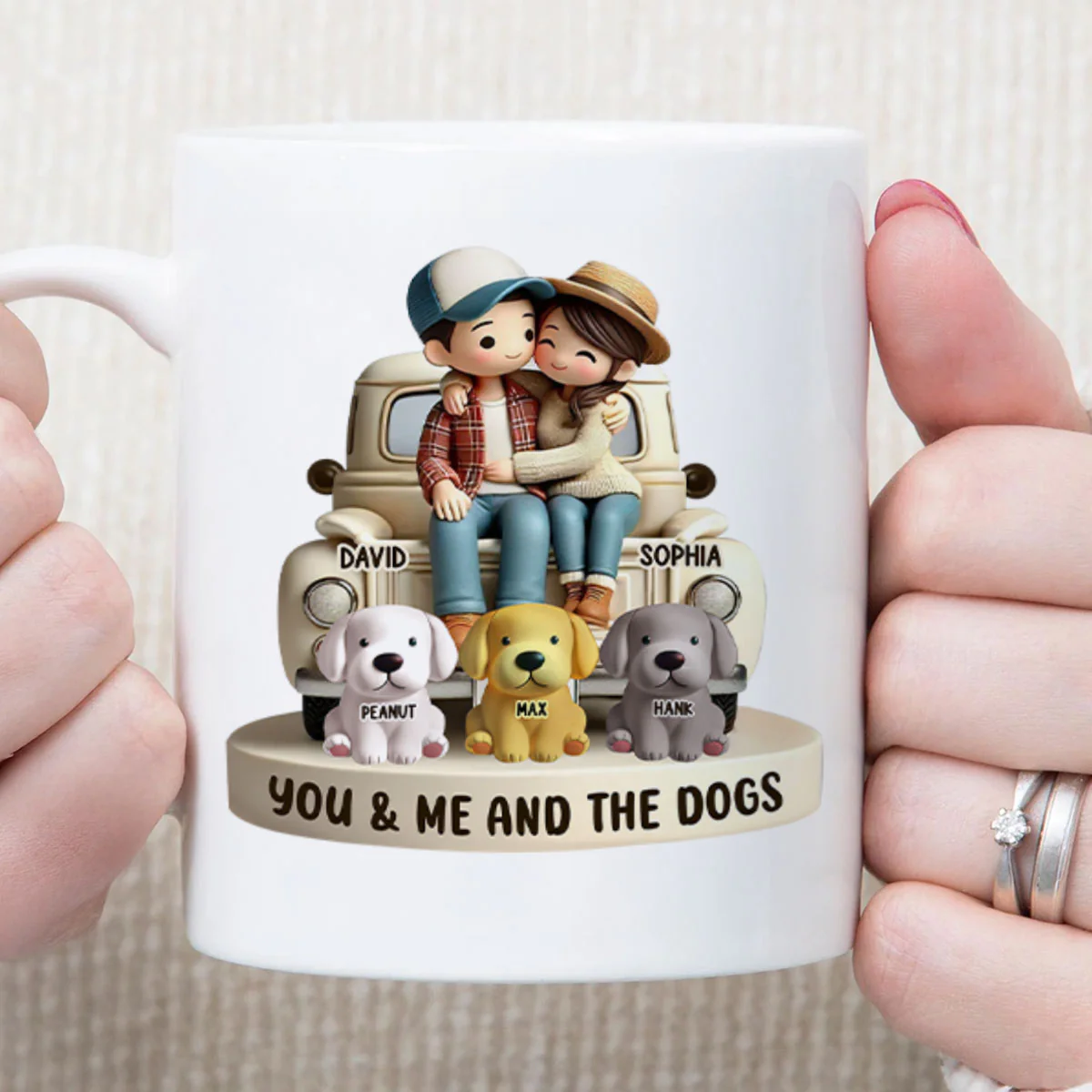 Couple On Truck You Me And The Dog Cats Personalized Mug, Heartfelt Gift For Couple, For Dog Lovers, Cat Lovers, Pet Lovers - Image 3