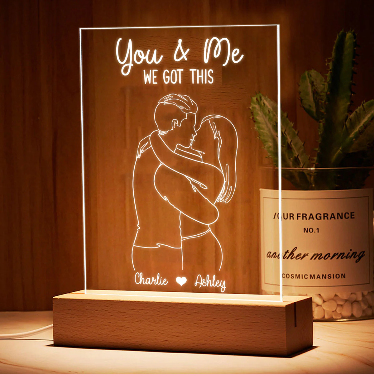 Couple Outline Together Since Personalized Plaque LED Night Light, Acrylic LED Lamp, Valentine‘s Day Gift For Him, For Her - Image 3