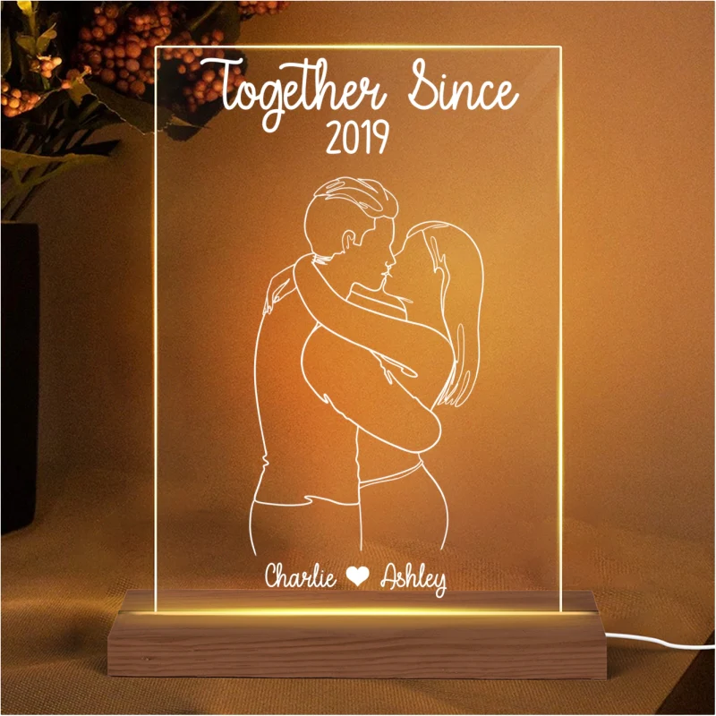Couple Outline Together Since Personalized Plaque LED Night Light, Acrylic LED Lamp, Valentine‘s Day Gift For Him, For Her - Image 4