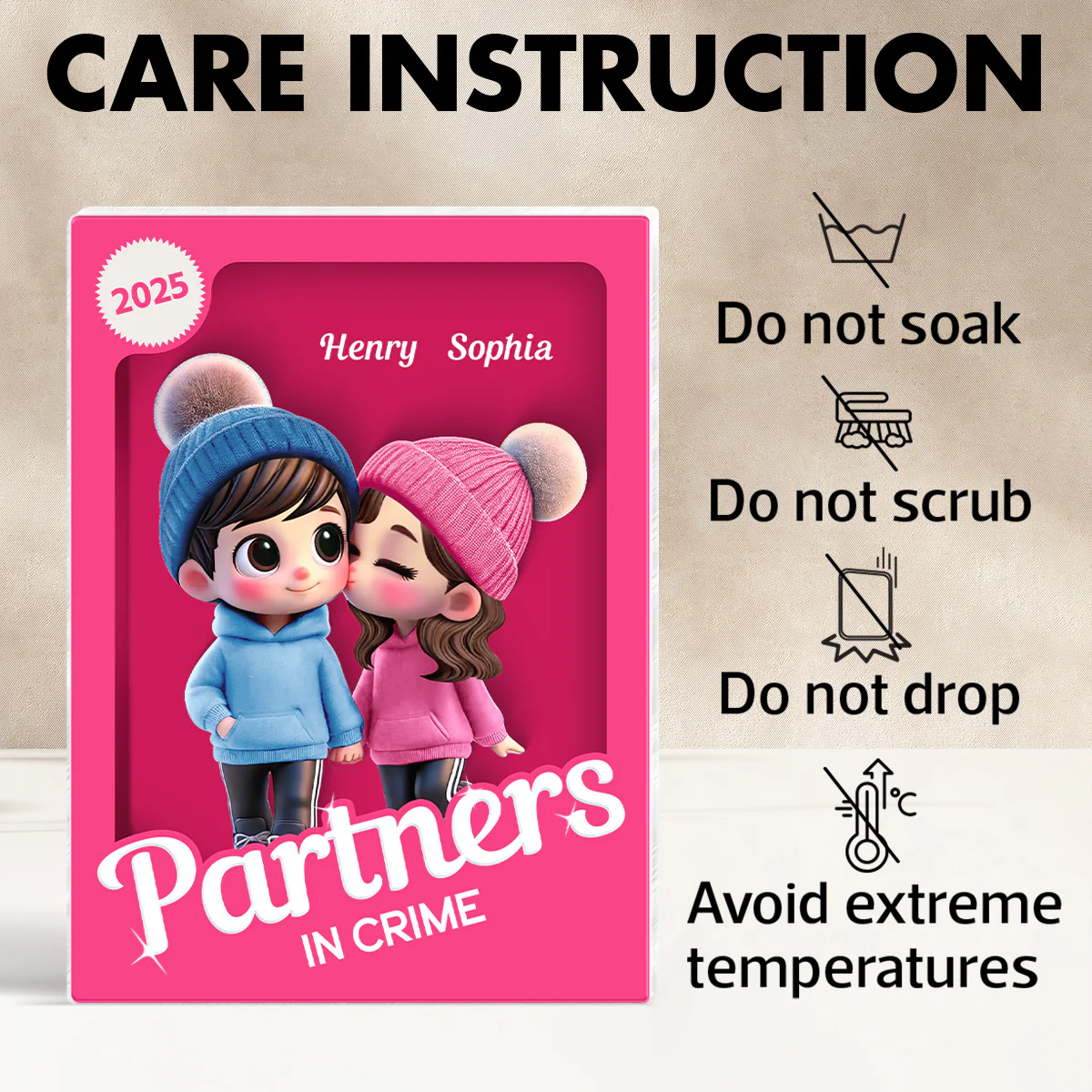 Couple Partners In Crime Pink Toy Box 3D Effect Personalized Acrylic Block - Image 8