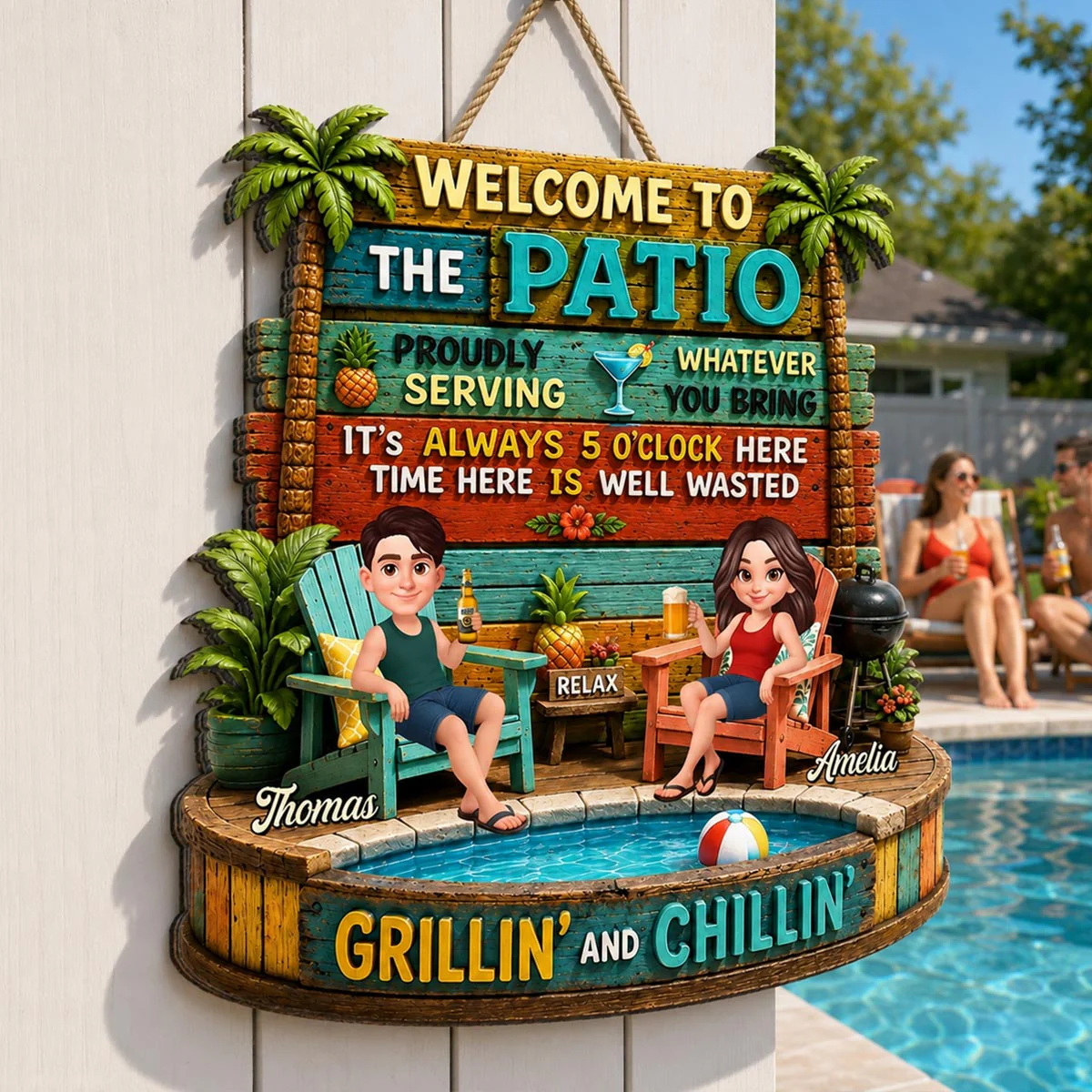 Couple Patio Welcome Proudly Serving Whatever You Bring - Personalized Wooden Sign - Summer Backyard Decor - Image 4