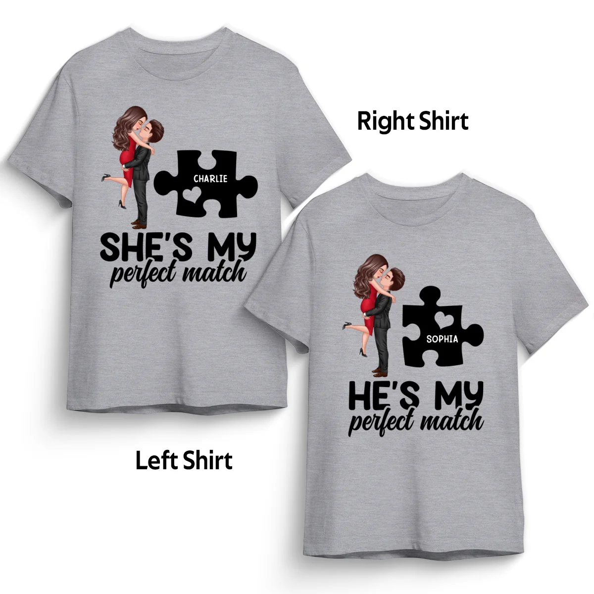 Couple Perfect Match Puzzle Couple Hugging Kissing Valentine‘s Day Personalized Matching Shirts [Set of 2 Shirts] - Image 8