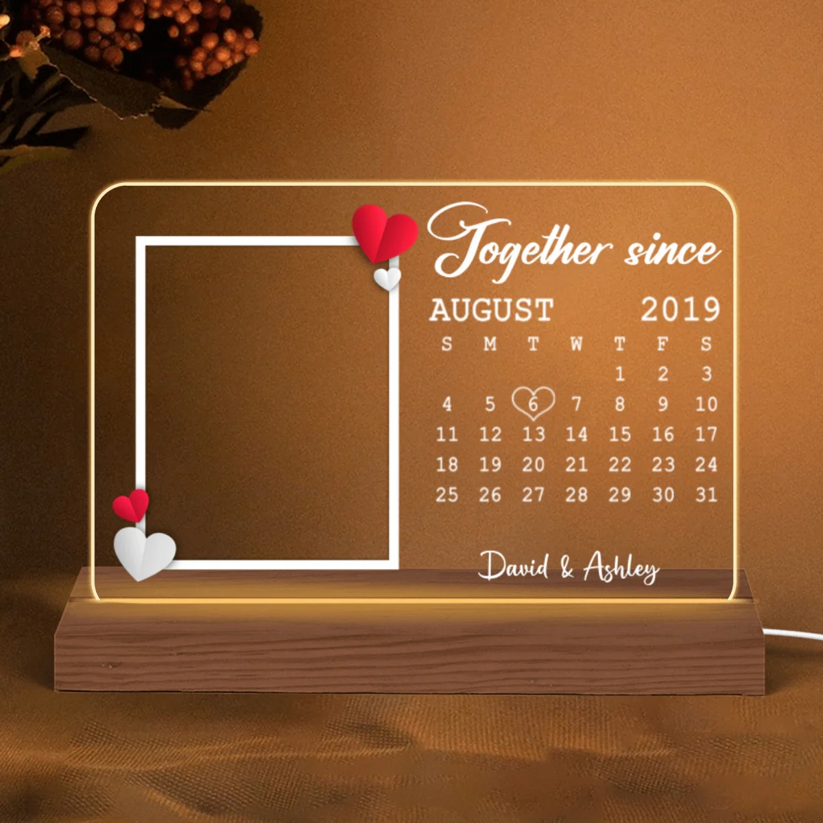 Couple Photo Anniversary Date Calendar Personalized Rectangle Shape Acrylic Plaque With LED Night Light - Image 5