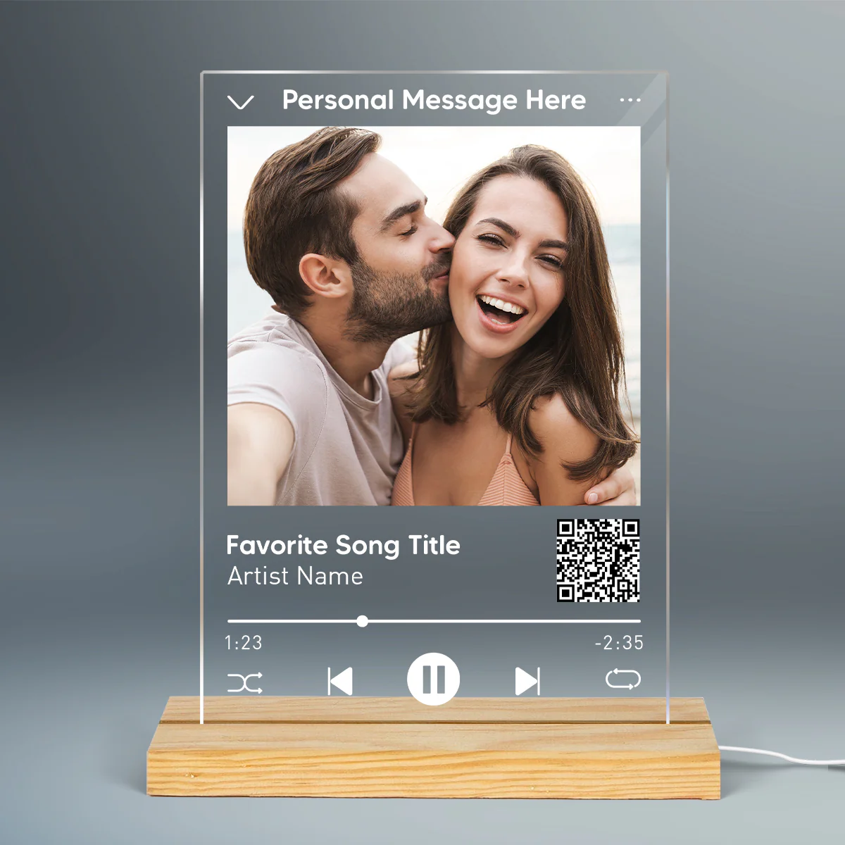Couple Photo Custom Message Scannable QR Code Personalized Rectangle Acrylic Plaque With LED Night Light - Image 2