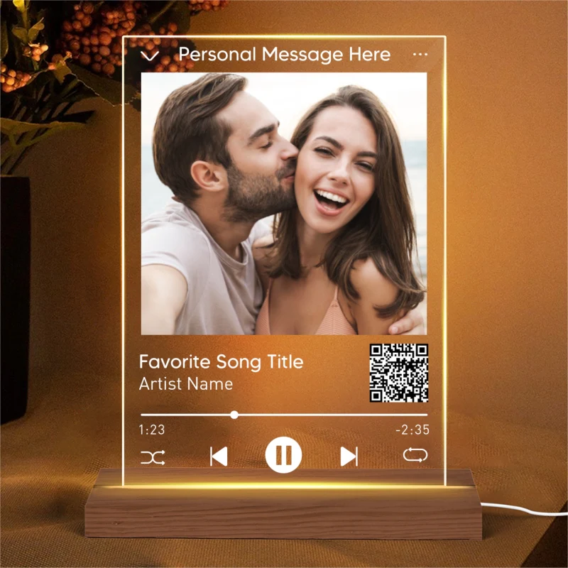 Couple Photo Custom Message Scannable QR Code Personalized Rectangle Acrylic Plaque With LED Night Light - Image 4