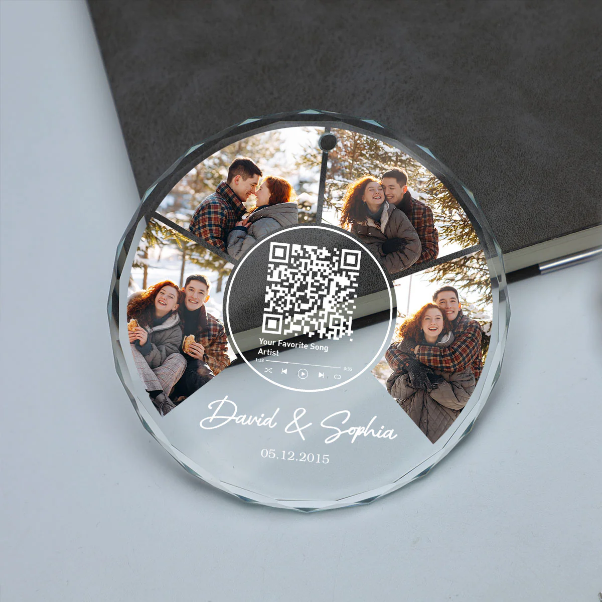 Couple Photo Custom Song Scannable QR Code, Personalized Glass Ornament - Image 6