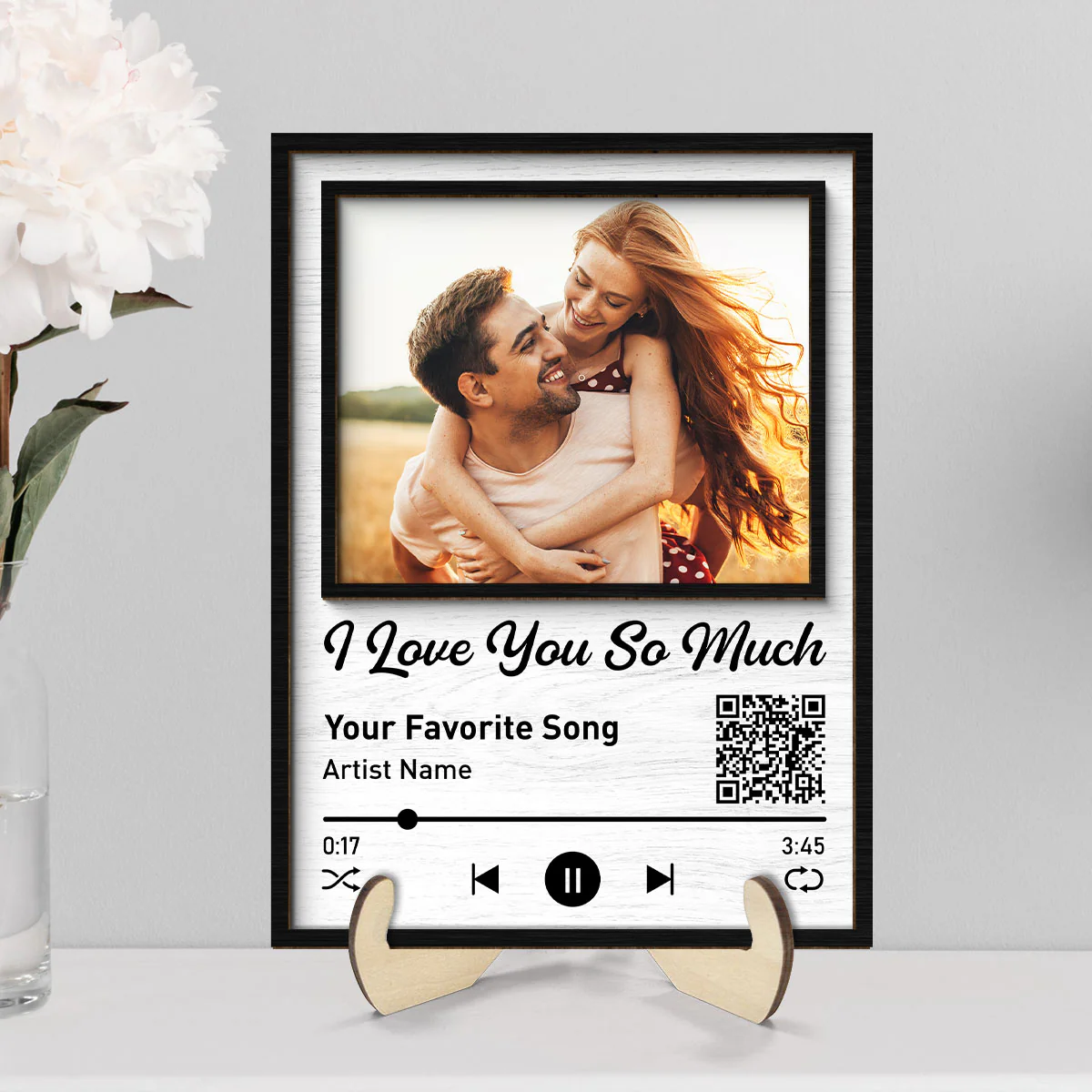Couple Photo Favorite Love Song Scannable QR Code Personalized 2-Layer Wooden Plaque - Image 2