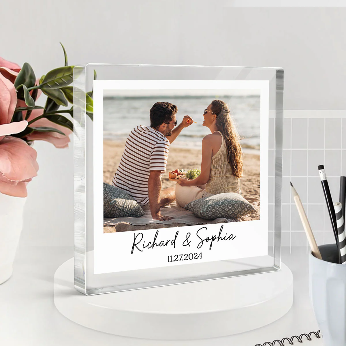 Couple Photo Frame Upload Personalized Acrylic Square Block Plaque, Heartfelt Gift For Couple, For Him, For Her, Boyfriend, Girlfriend, Husband, Wife - Image 3