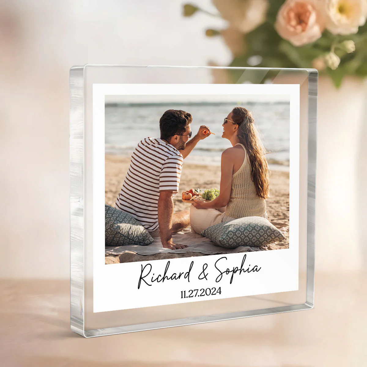 Couple Photo Frame Upload Personalized Acrylic Square Block Plaque, Heartfelt Gift For Couple, For Him, For Her, Boyfriend, Girlfriend, Husband, Wife - Image 4