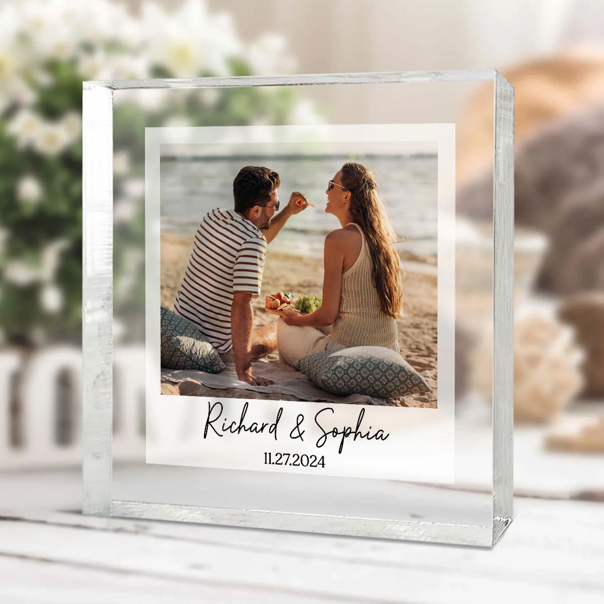 Couple Photo Frame Upload Personalized Acrylic Square Block Plaque, Heartfelt Gift For Couple, For Him, For Her, Boyfriend, Girlfriend, Husband, Wife - Image 6