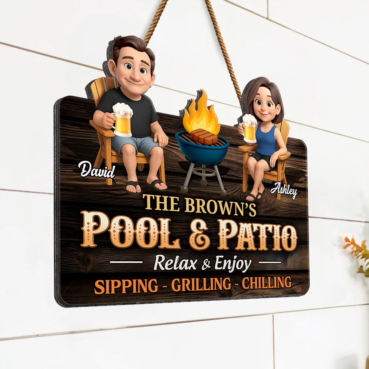 Couple Pool & Patio Sipping Grilling Chilling Personalized Wood Sign - Image 5