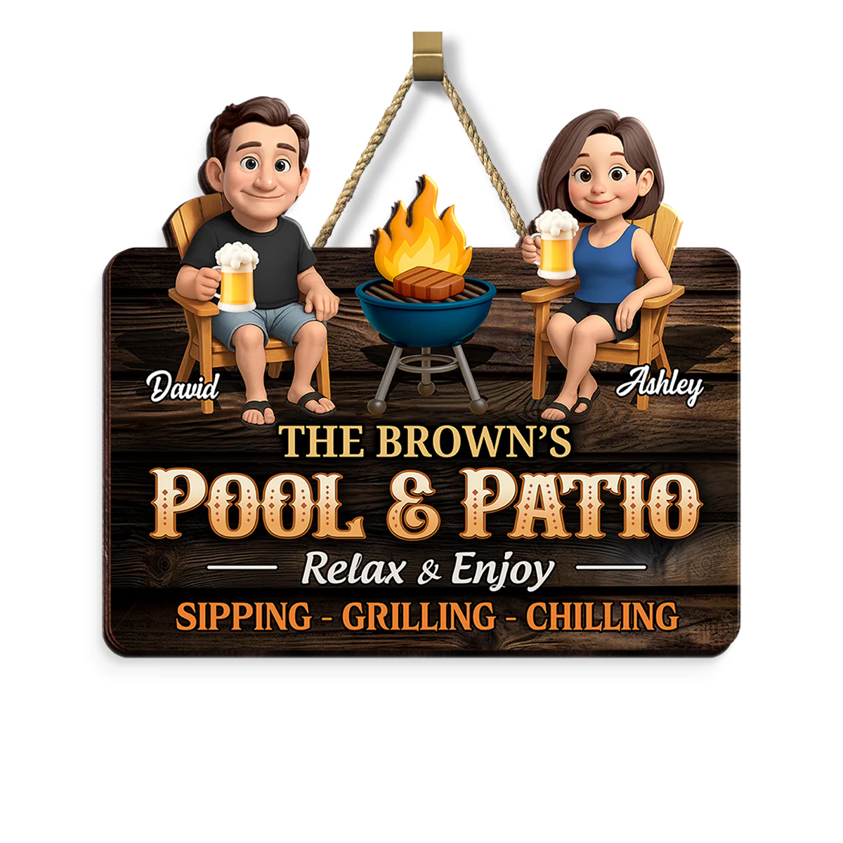 Couple Pool & Patio Sipping Grilling Chilling Personalized Wood Sign - Image 7