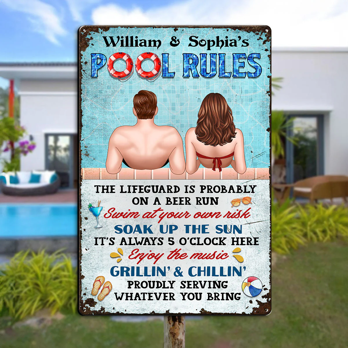 Couple Pool Rules Personalized Metal Sign - Image 5