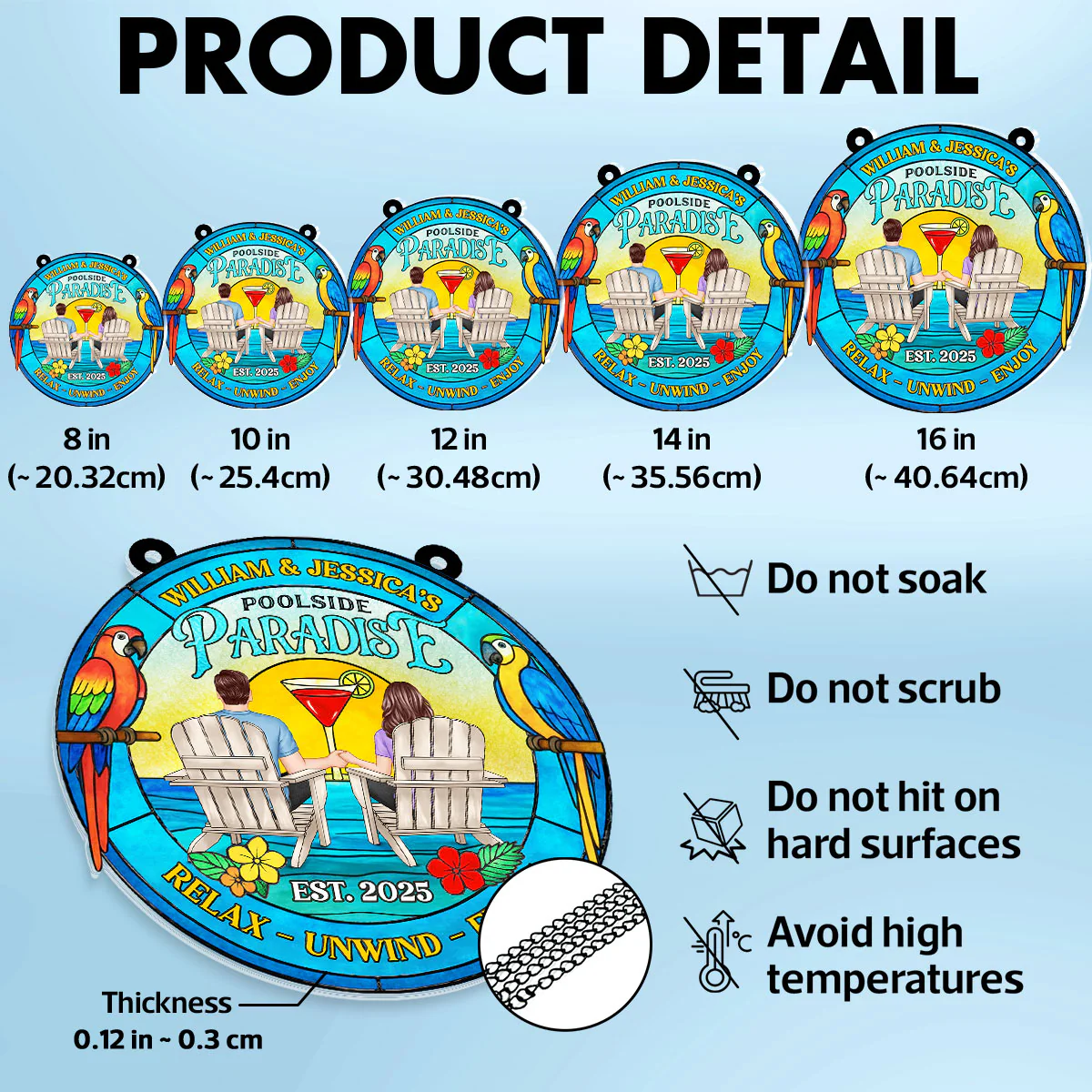 Couple Poolside Paradise Tropical Personalized Acrylic Suncatcher - Image 8