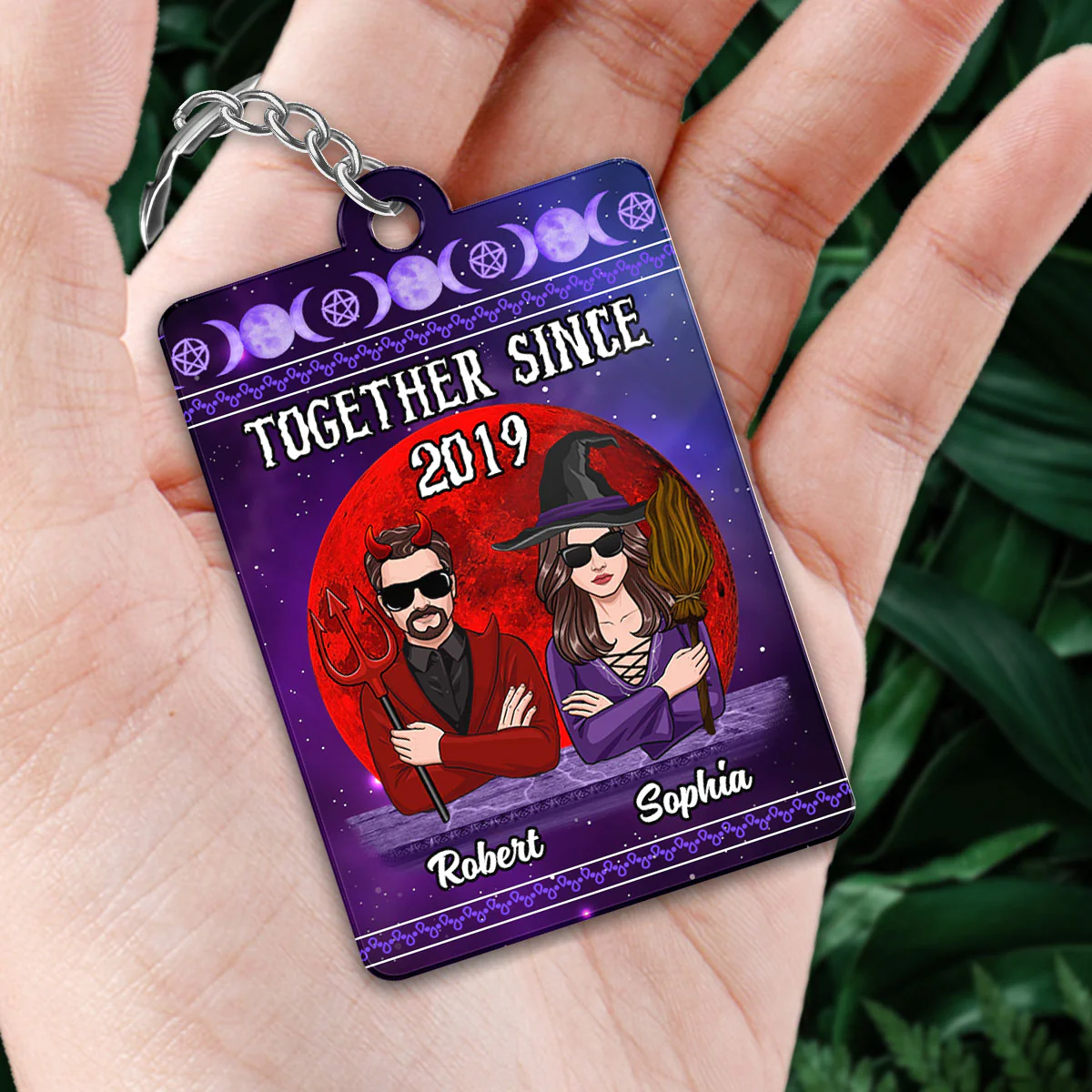 Couple Purple Red Moon Halloween Personalized Acrylic Keychain - Image 2