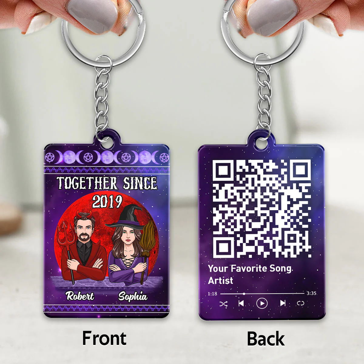 Couple Purple Red Moon Halloween Personalized Acrylic Keychain - Image 3