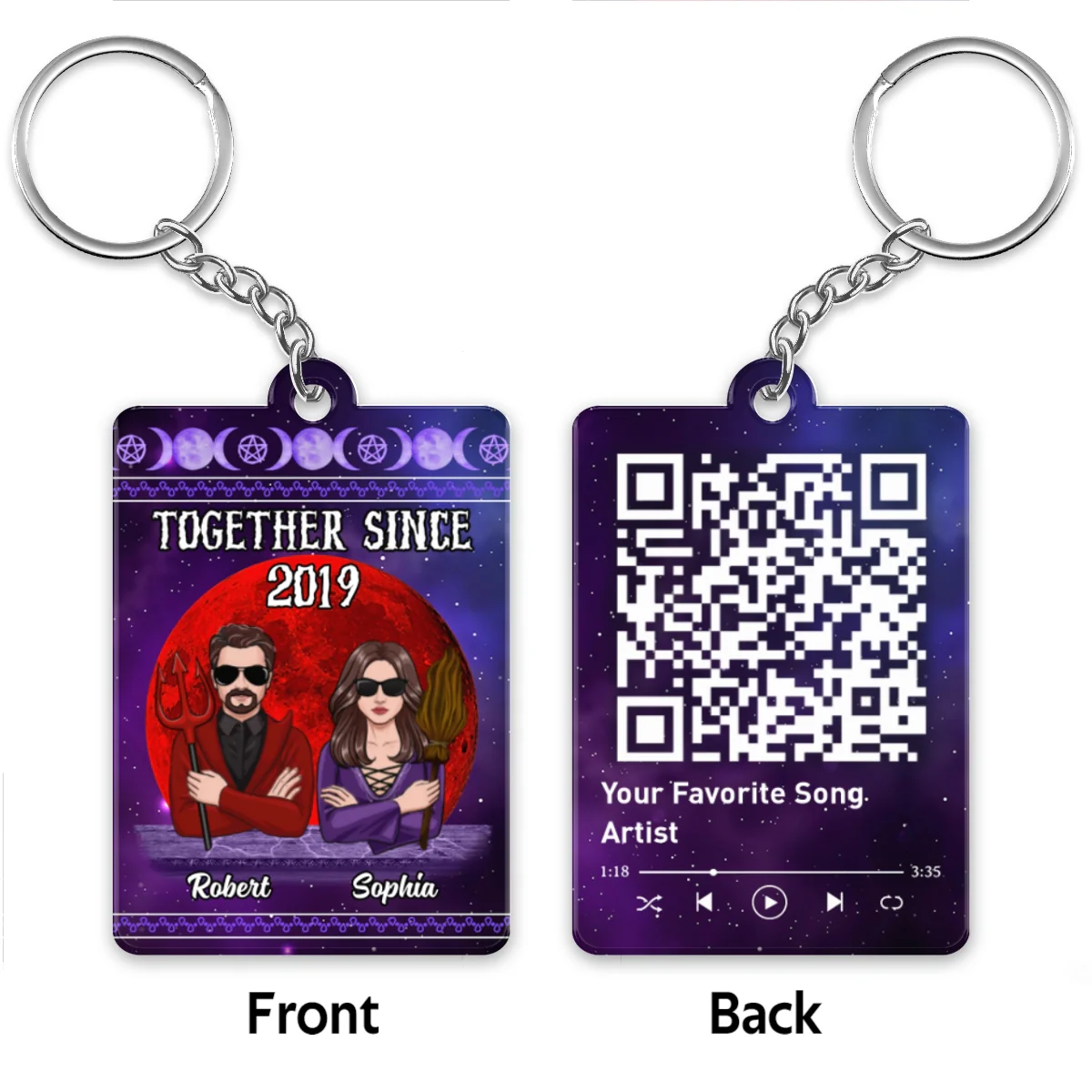 Couple Purple Red Moon Halloween Personalized Acrylic Keychain - Image 4