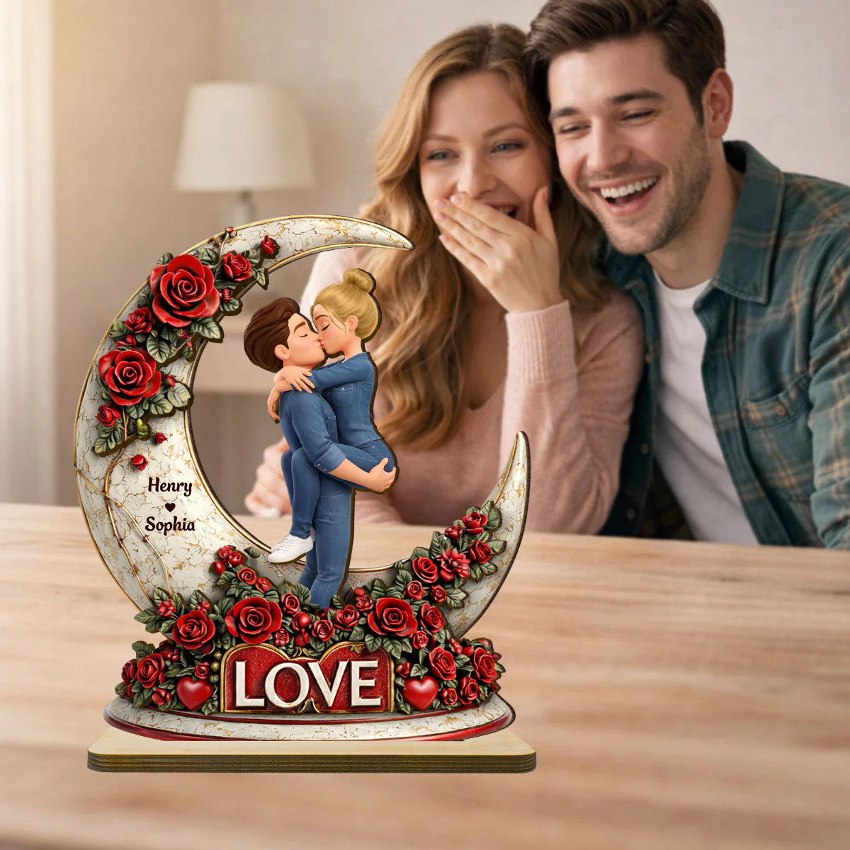 Couple Romantic Gothic Love - Personalized 2-Layered Wooden Plaque - Anniversary, Valentine's Day Gift, Gift For Him, Gift For Her - Image 3