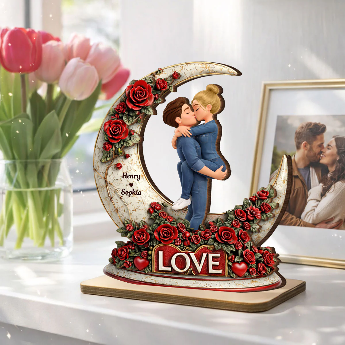 Couple Romantic Gothic Love - Personalized 2-Layered Wooden Plaque - Anniversary, Valentine's Day Gift, Gift For Him, Gift For Her - Image 5