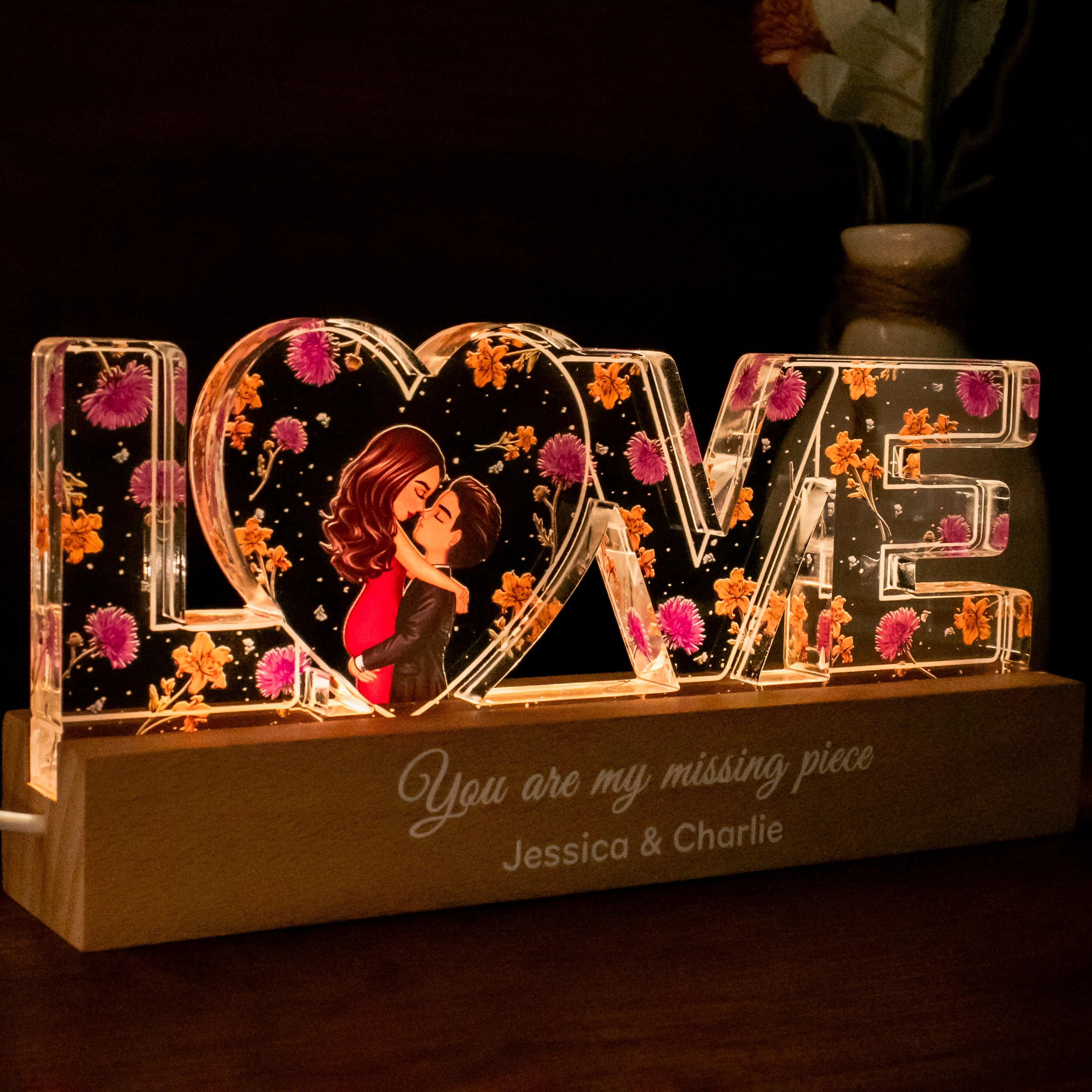 Couple Romantic Love Custom Flower Printed LED Night Light, Birth Month Flower, Thoughtful  Gift for her, Gift for him - Image 6