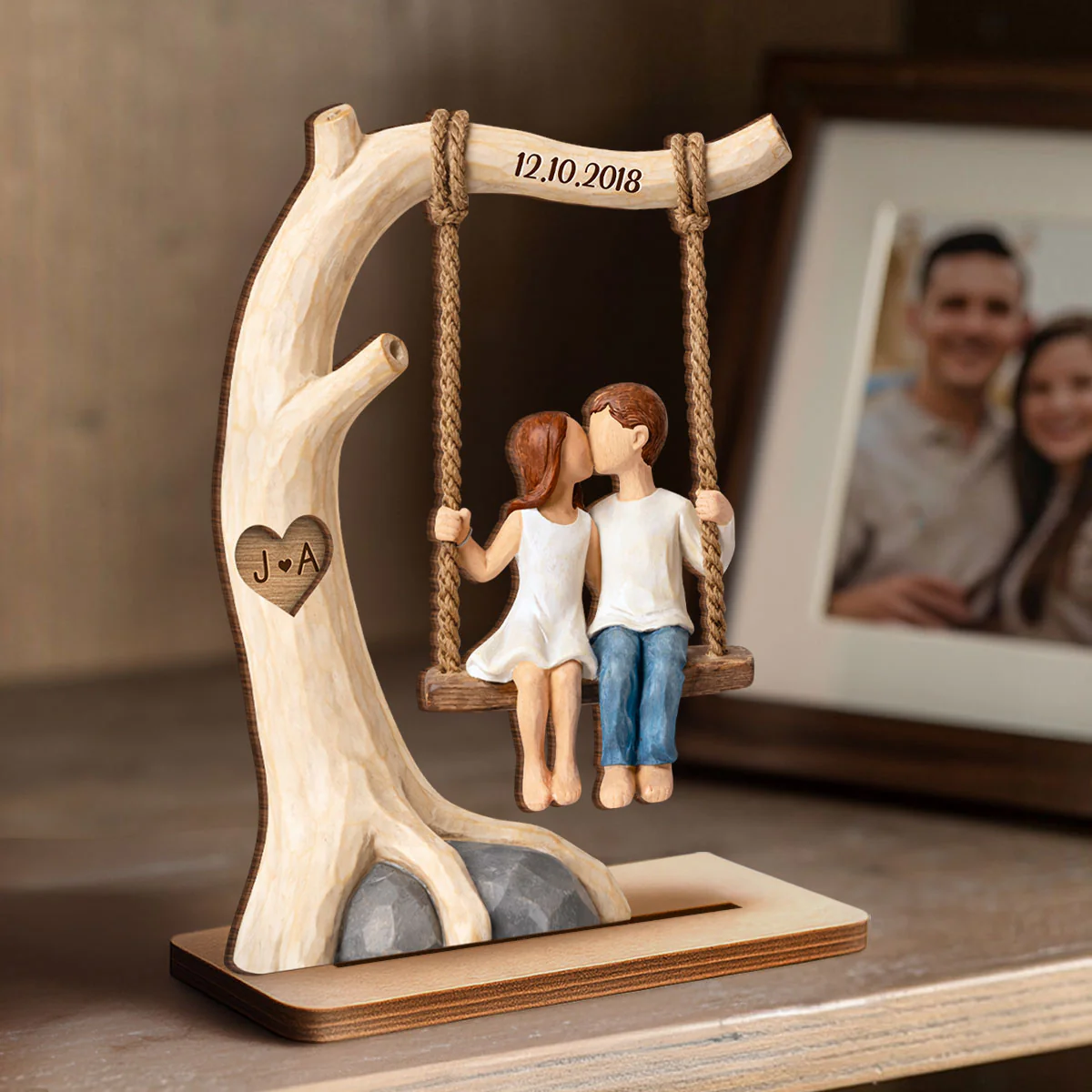 Couple Rustic Love on a Wooden Swing - Personalized 2-Layered Wooden Plaque - Sentimental Anniversary Gift, Valentine's Day Gift for Her, for Him - Image 2