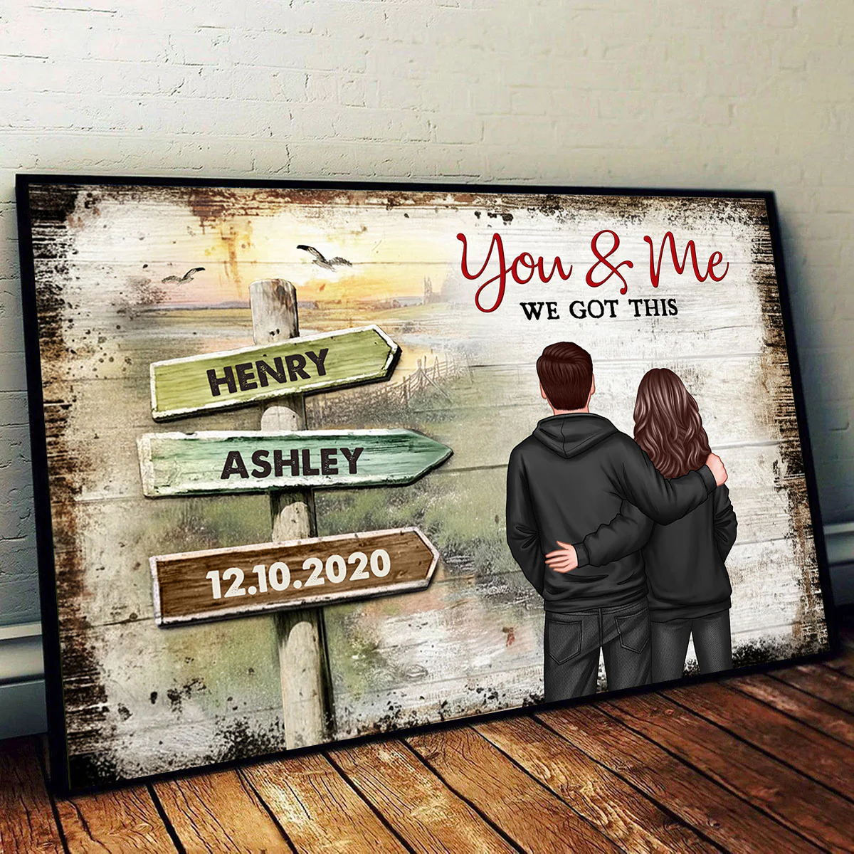 Couple Rustic Name Sign - Personalized Poster - Sentimental & Timeless Gift for him, for her, Heartwarming Home Decor - Image 2