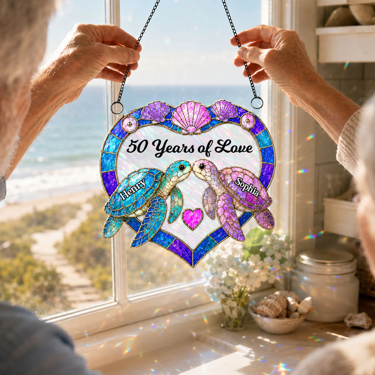Couple Sea Turtle - Personalized Suncatcher Ornament - Anniversary Gift for Him, Her - Image 4