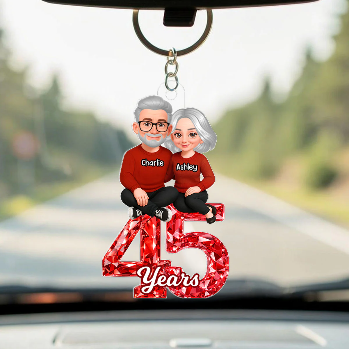 Couple Sitting Anniversary Date 3D Crystal Effect - Personalized Acrylic Keychain - Sentimental Gift for Her, Gift for Him - Image 2