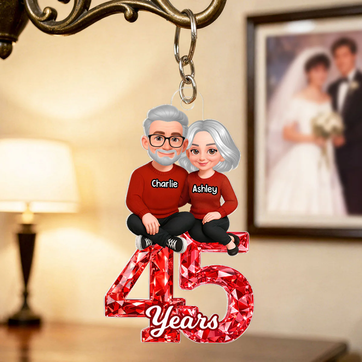 Couple Sitting Anniversary Date 3D Crystal Effect - Personalized Acrylic Keychain - Sentimental Gift for Her, Gift for Him - Image 3