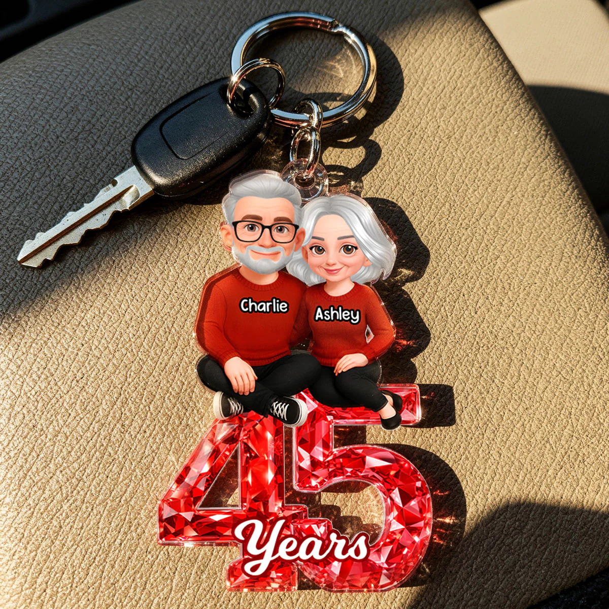 Couple Sitting Anniversary Date 3D Crystal Effect - Personalized Acrylic Keychain - Sentimental Gift for Her, Gift for Him - Image 4
