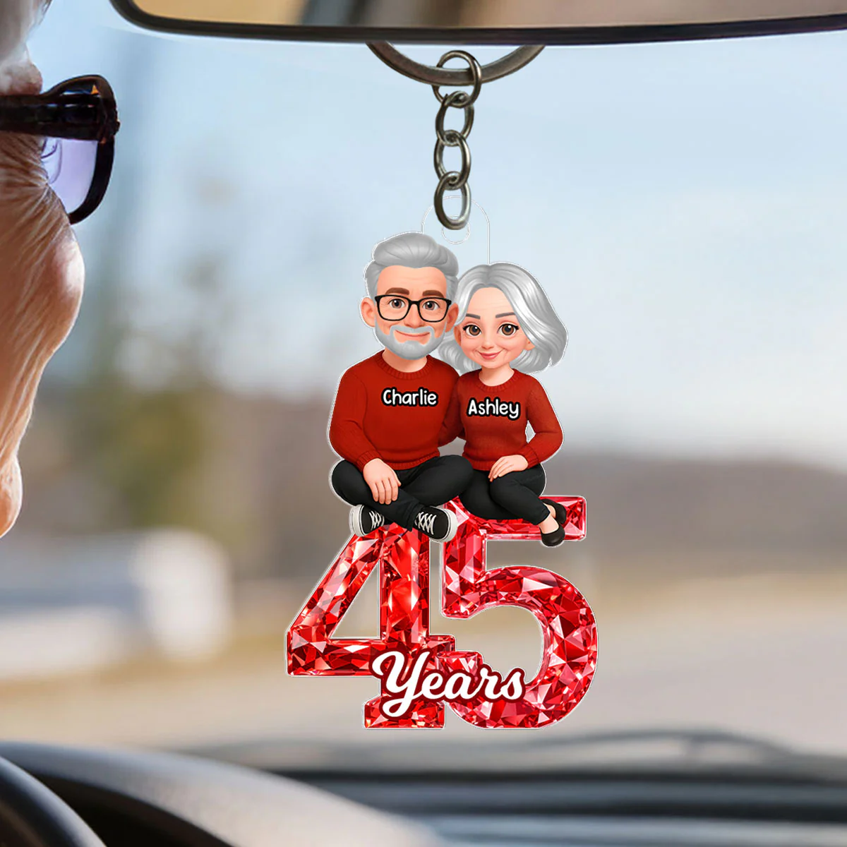 Couple Sitting Anniversary Date 3D Crystal Effect - Personalized Acrylic Keychain - Sentimental Gift for Her, Gift for Him - Image 5