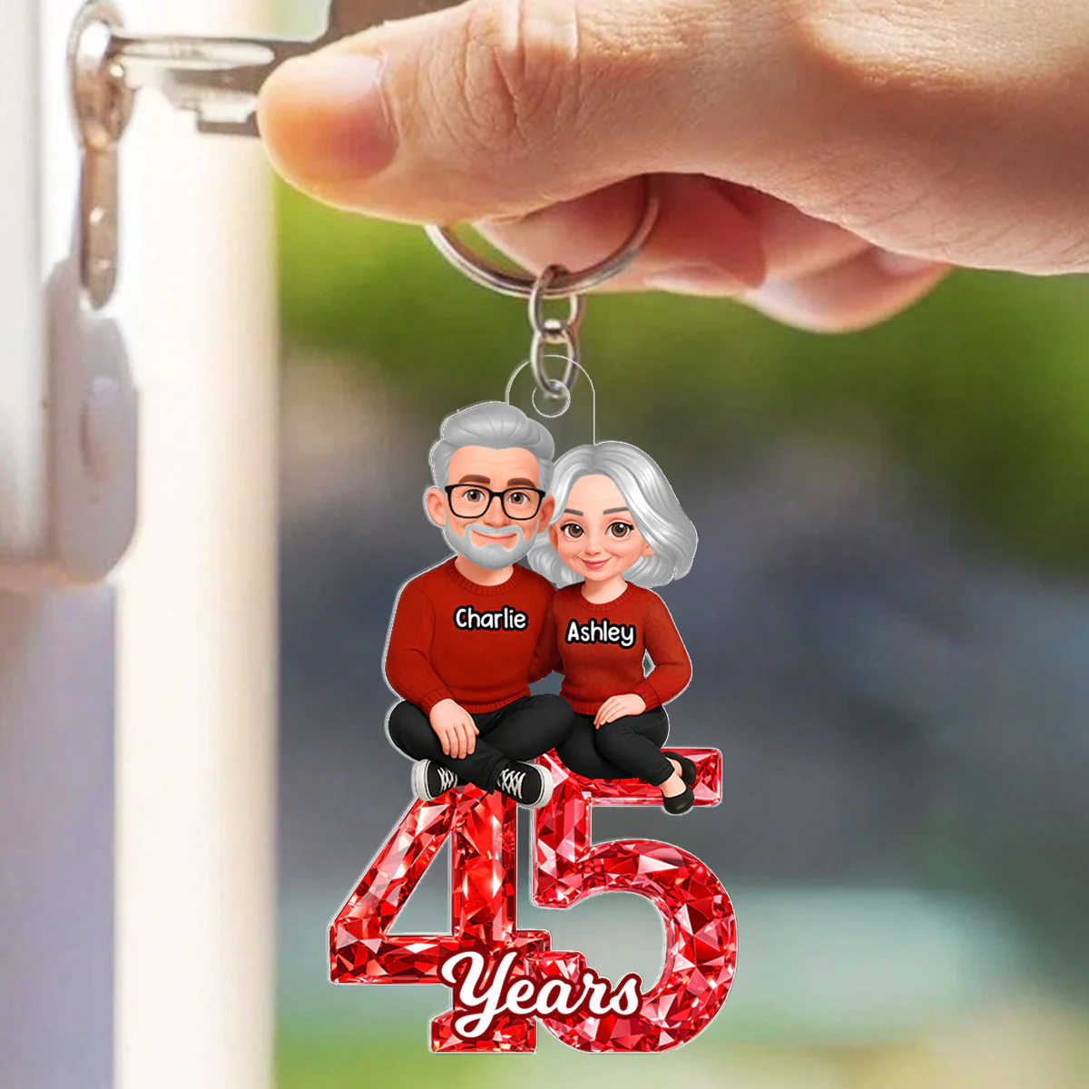 Couple Sitting Anniversary Date 3D Crystal Effect - Personalized Acrylic Keychain - Sentimental Gift for Her, Gift for Him - Image 6