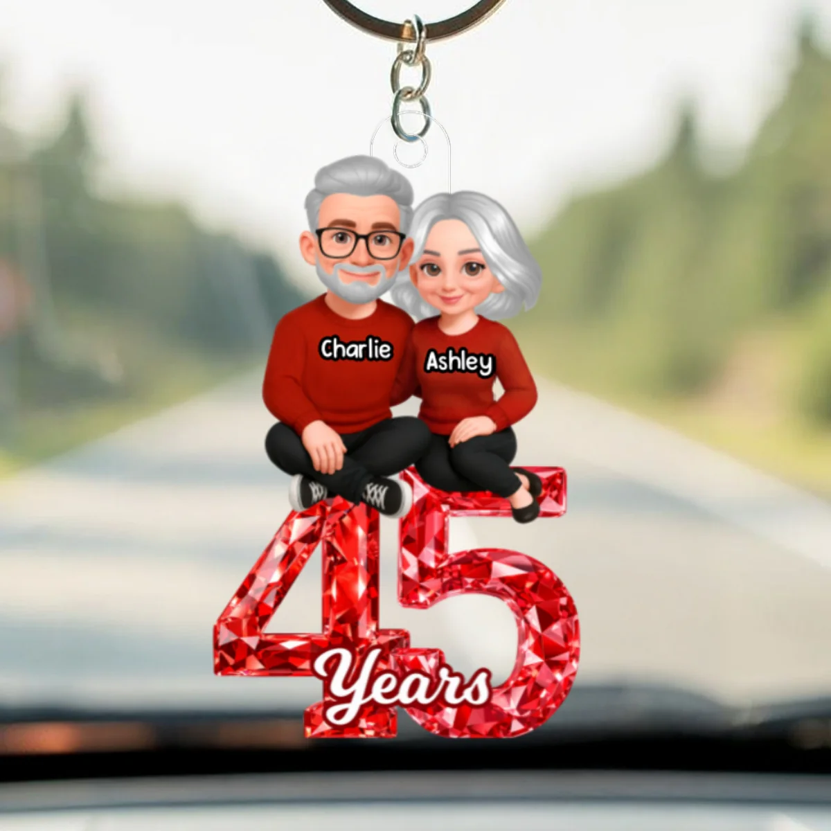 Couple Sitting Anniversary Date 3D Crystal Effect - Personalized Acrylic Keychain - Sentimental Gift for Her, Gift for Him - Image 8